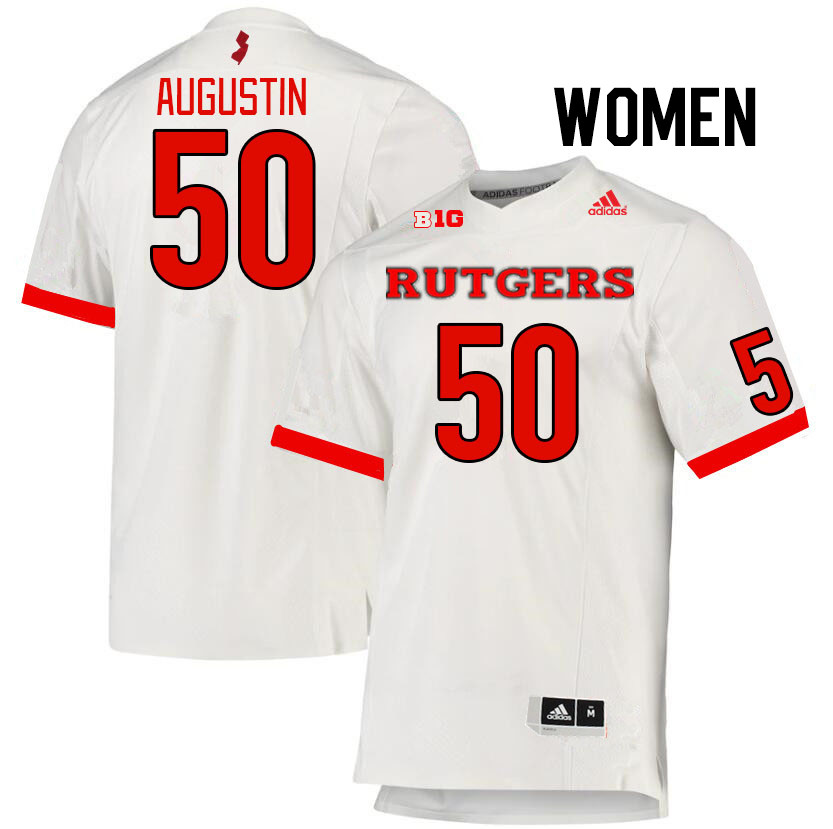 Women #50 Jordan Augustin Rutgers Scarlet Knights College Football Jerseys Stitched Sale-White - Click Image to Close